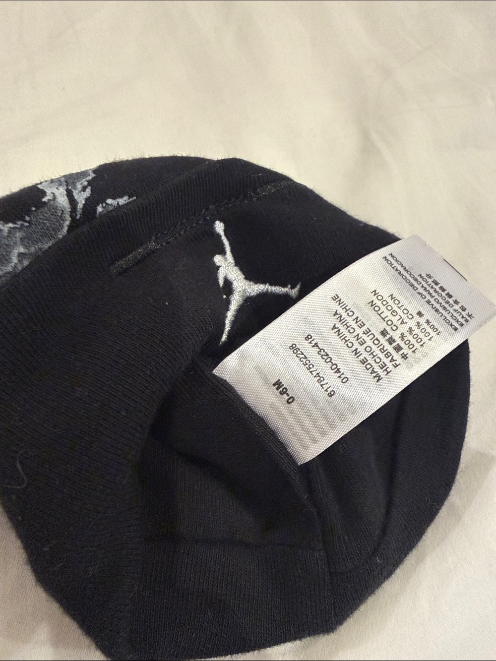 NWOT Jordan Black Beanie with Gray Camo Pattern 0-6 months newborn - Picture 3 of 3